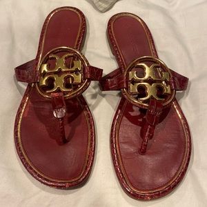 Tory Burch Miller sandal size 10 maroon/red with gold accents